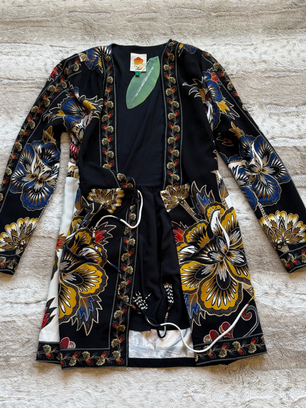 FARM Rio Floral Border Print Long Sleeve Wrap Minidress in Maxi Floral Black - Picture 7 of 16